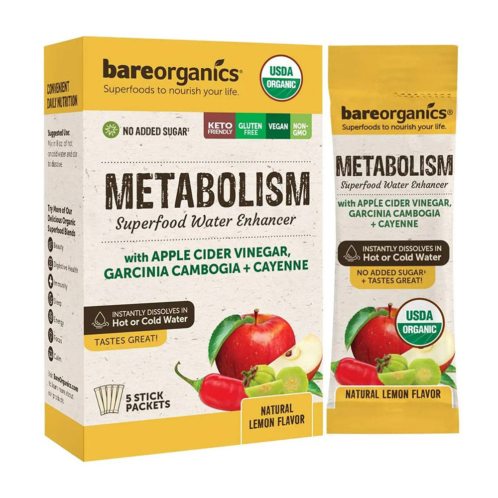 Bare Organics Metabolism Blend Superfood Water Enhancer, Lemon, 5 Ea
